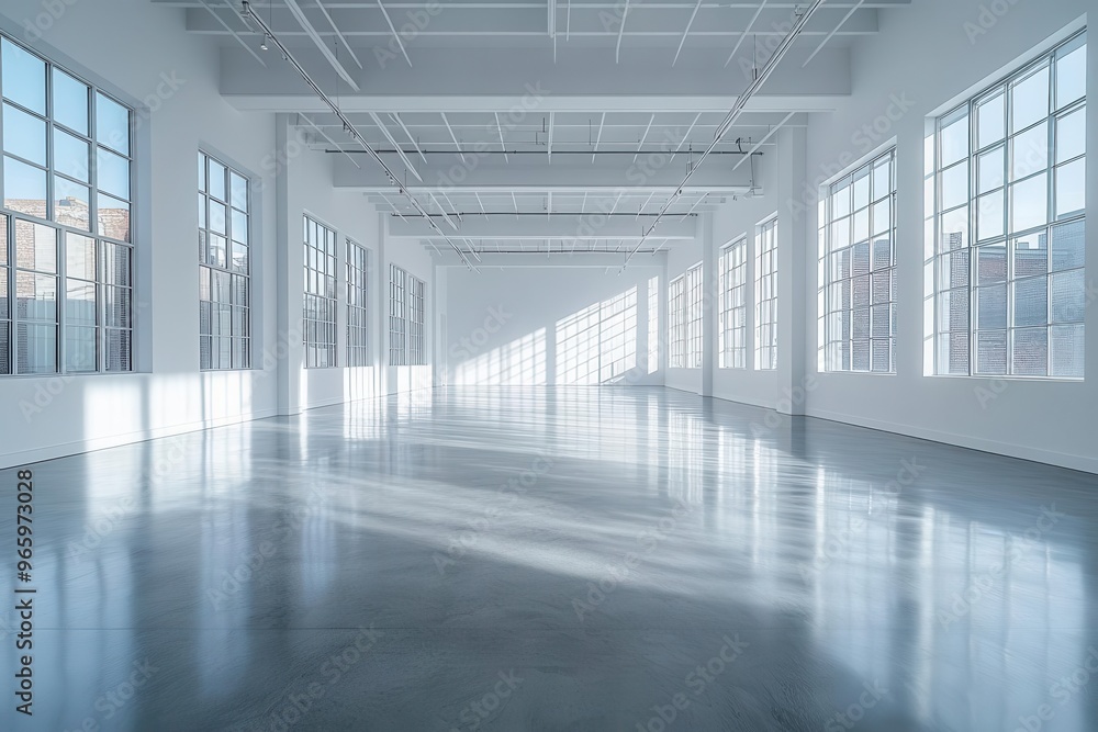ethereal empty gallery space with high ceilings pristine white walls and polished concrete floors bathed in soft diffused natural light ethereal empty gallery space with high ceilings pristine white walls and polished concrete floors bathed in soft diffused natural light
