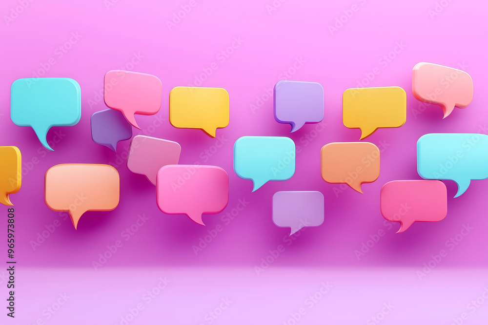 A collection of speech bubbles floating, symbolizing communication and conversation A collection of speech bubbles floating, symbolizing communication and conversation