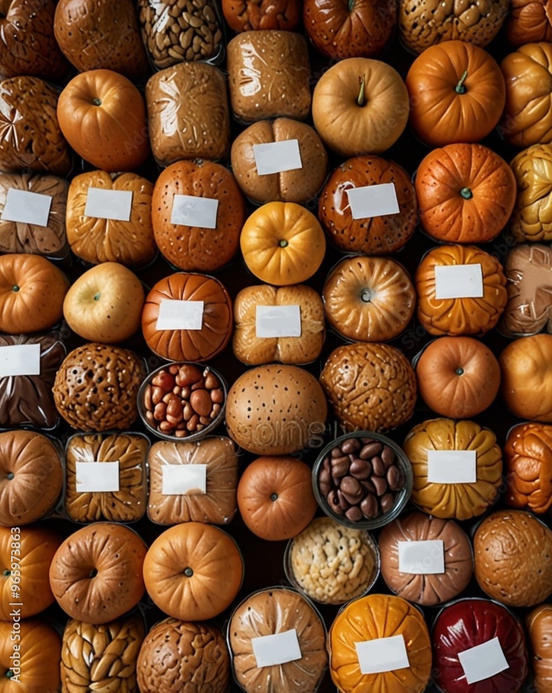 nuts and pumpkins on a wooden background nuts and pumpkins on a wooden background