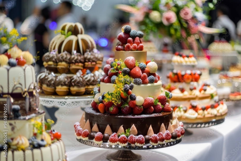 Fototapeta premium Food festival dessert competition cakes and pastries displayed with captivating beauty