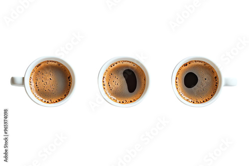 Trois tasse à café vu du dessus sur fond transparent, PNG