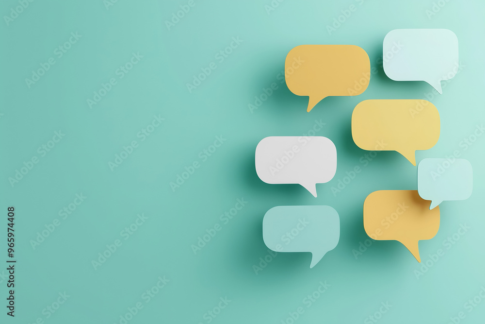 A collection of speech bubbles floating, symbolizing communication and conversation A collection of speech bubbles floating, symbolizing communication and conversation
