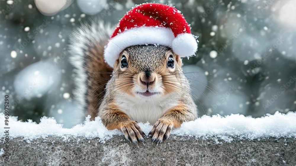 funny squirel with christmas hat funny squirel with christmas hat
