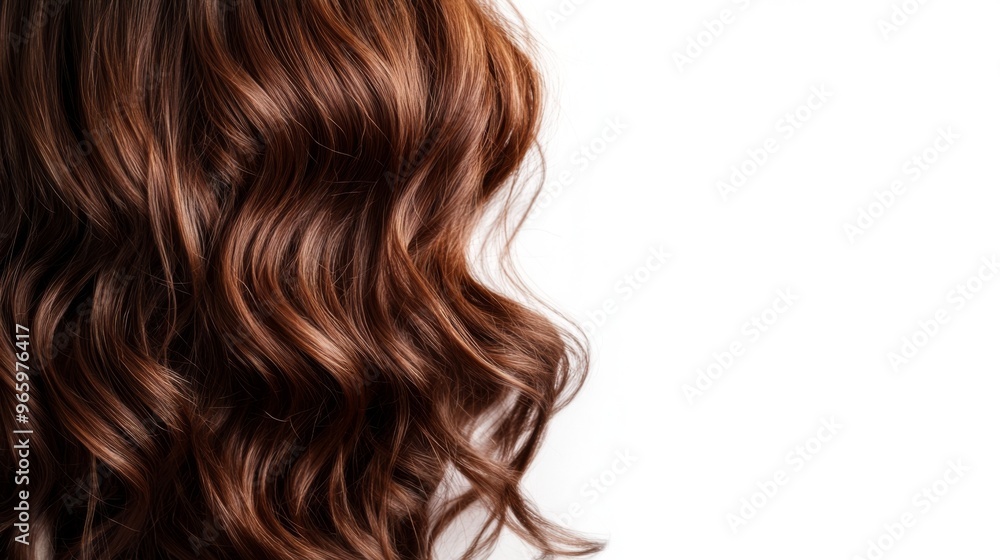 Naklejka premium long brown curly hair on white isolated background, with copy space