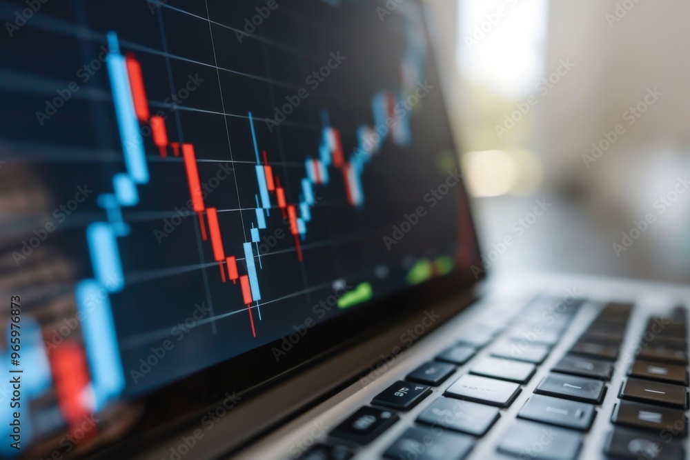 Close up of 3D graph growing upwards on laptop screen Close up of 3D graph growing upwards on laptop screen