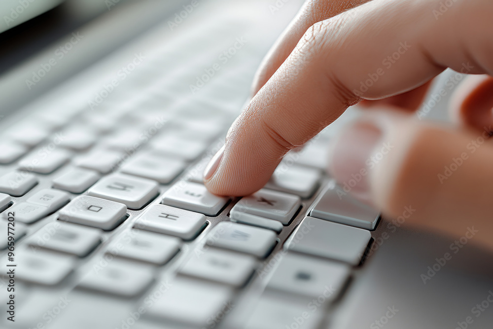Finger pressing a key on a keyboard Finger pressing a key on a keyboard