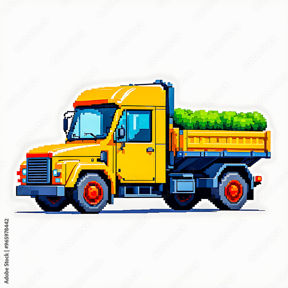 Fototapeta premium Illustration of Pixel art Truck on white background.