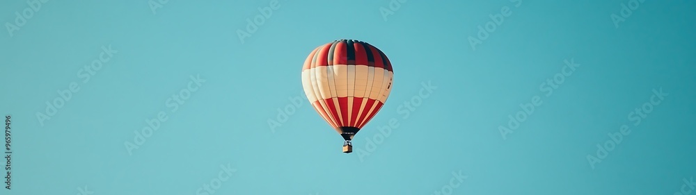 Naklejka premium Tranquil Hot Air Balloon Flight in Clear Blue Sky from Below - Minimalistic High-Resolution Shot with Simple Design