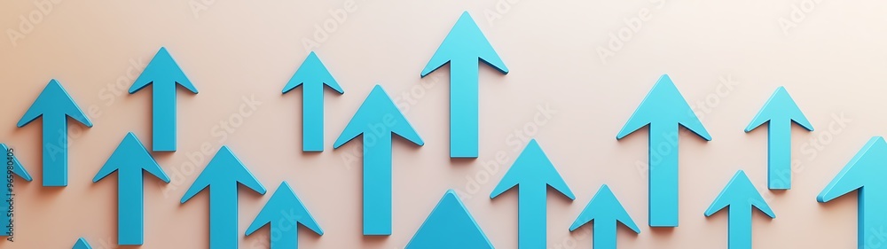 Illuminating Economic Growth - Blue Arrows of Prosperity on Soft Beige Background Illuminating Economic Growth - Blue Arrows of Prosperity on Soft Beige Background