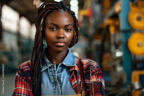 Portrait of a young adult African American female Assembly Line Worker