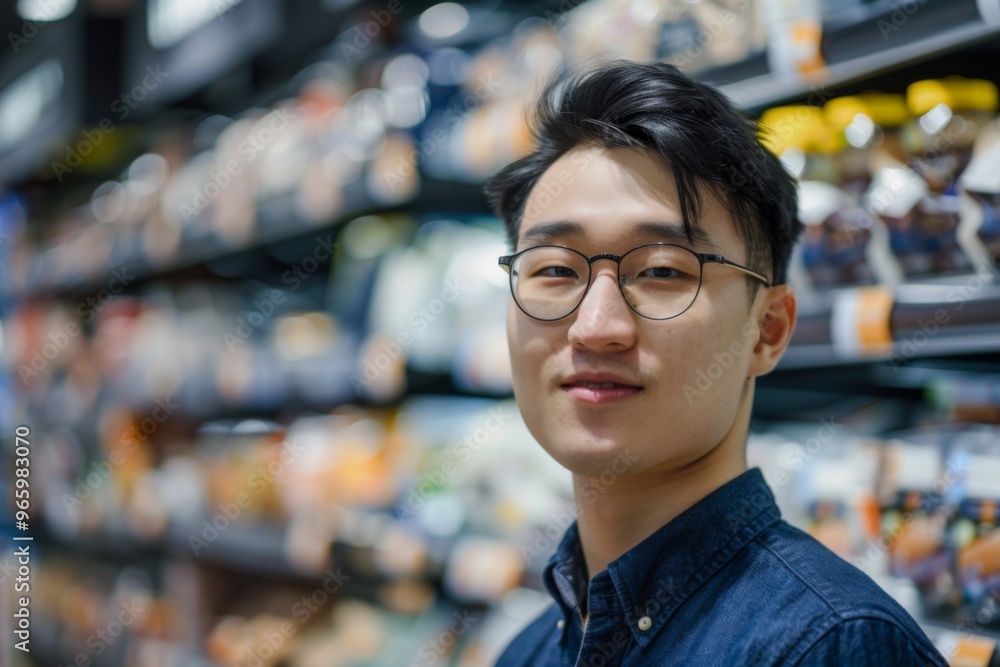 Fototapeta premium Portrait of a young adult male retail sales associate