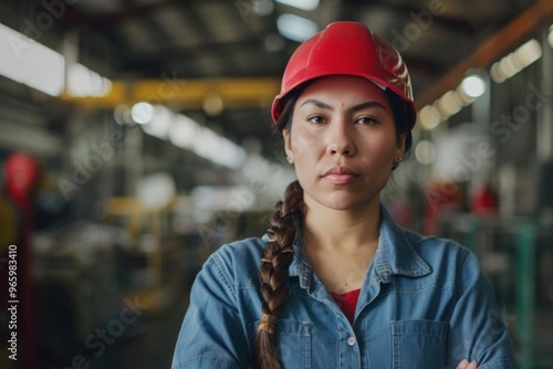 Portrait of a young adult Hispanic female Assembly Line Worker