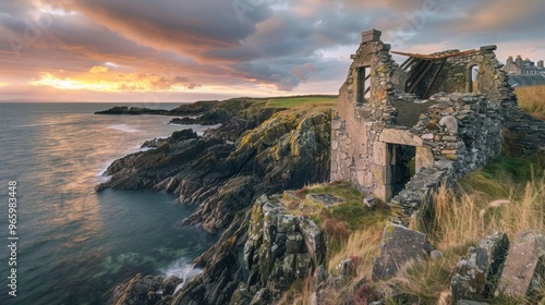 abandoned medieval stone house on the coastal part