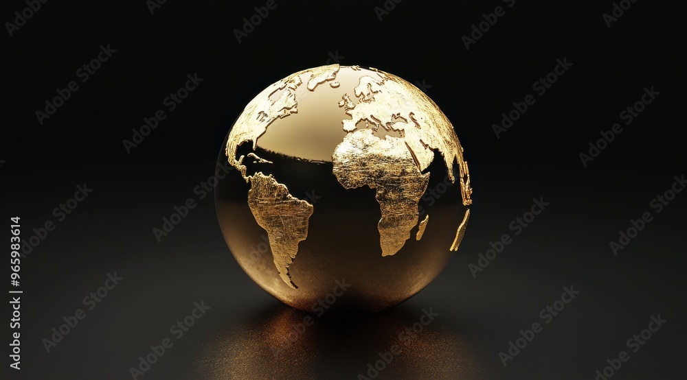 A golden globe with a world map on it, 3D rendering of a gold texture, simple background, high resolution, Cinema 4D render A golden globe with a world map on it, 3D rendering of a gold texture, simple background, high resolution, Cinema 4D render