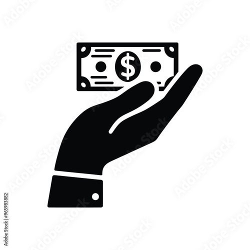 Silhouette of Hand Holding Dollar Bill – Money Transaction Vector Illustration