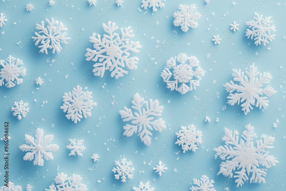 White Snowflakes Scattered on a Light Blue Background White Snowflakes Scattered on a Light Blue Background