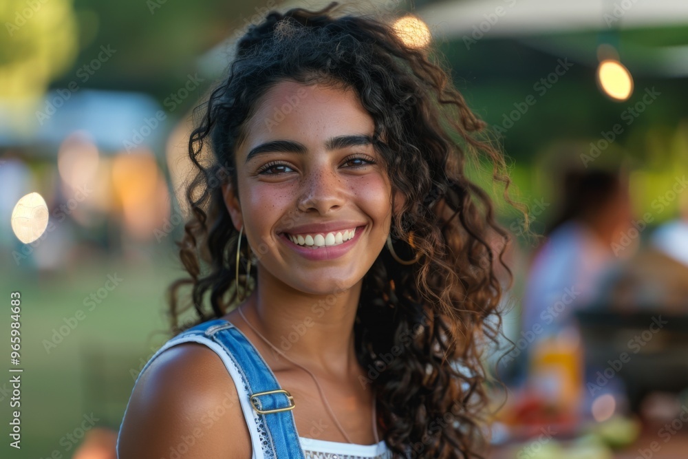 Portrait of a smiling young woman attending a barbecue Portrait of a smiling young woman attending a barbecue