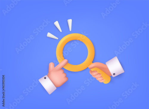Searching icon concept. Discovery, research, search, analysis concept. 3d magnifying icon vector rendering illustration.