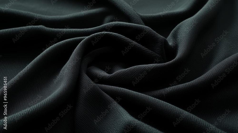 Fototapeta premium Black fabric draped elegantly showcasing its soft texture and smooth finish in a well-lit indoor setting