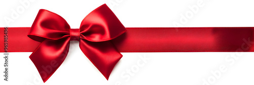 Realistic decorative red bow with horizontal red ribbons isolated on white. Element for decoration gifts