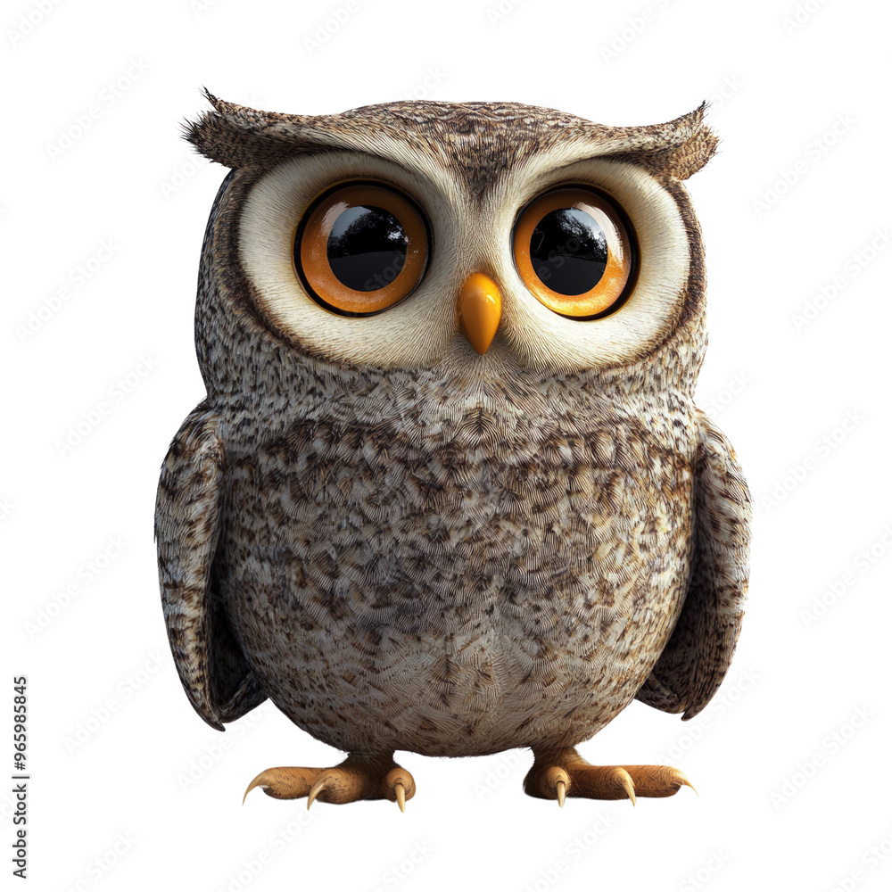 Naklejka premium The Wise Owl with Big, Curious Eyes - Adorable 3D Illustration.