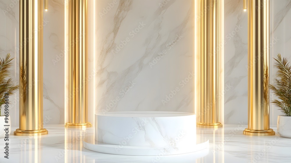 Luxury Interior Design: White Marble and Golden Columns