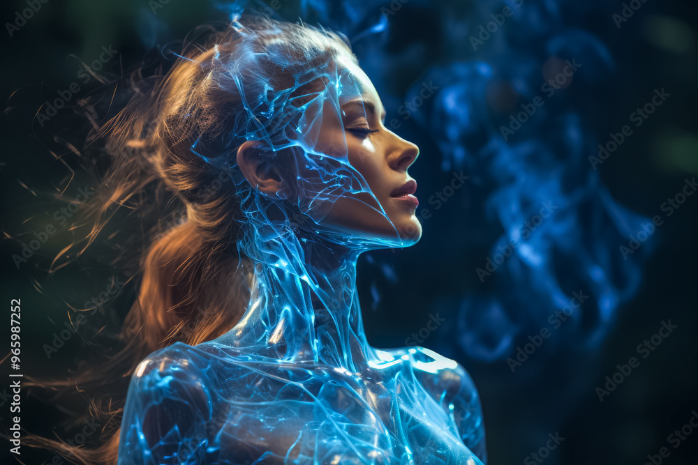 Symbolbild von Nervenzellen im Körper einer imaginären Frau, Generative AI