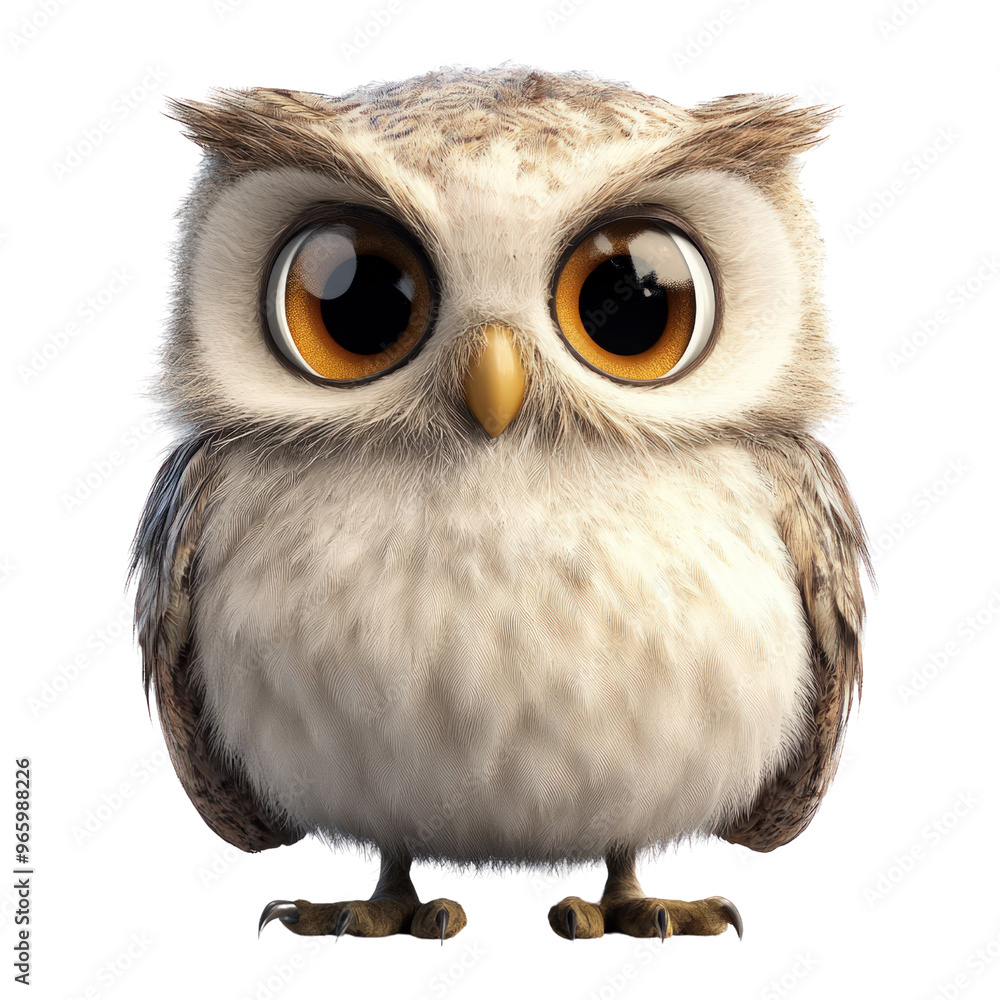 Naklejka premium Adorable Owl with Big Eyes - Cute Cartoon Bird Illustration.