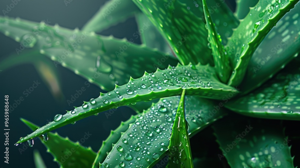 Fresh aloe vera leaves with water droplets. Fresh aloe vera leaves with water droplets.