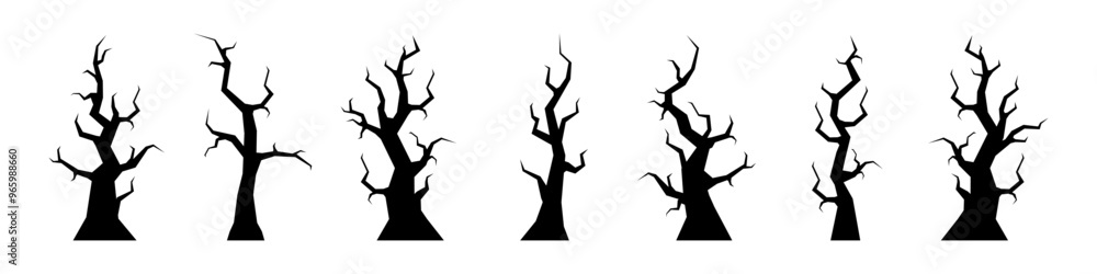 Set of bare trees icons. Spooky leafless trees. Victor Set of bare trees icons. Spooky leafless trees. Victor