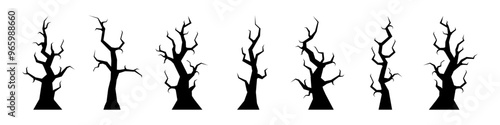 Set of bare trees icons. Spooky leafless trees. Victor