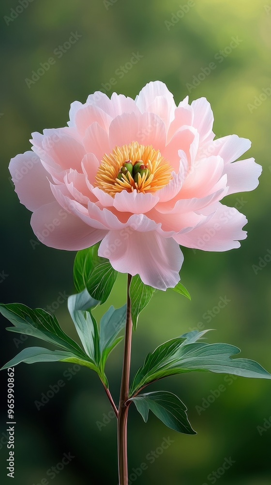 A close-up of a single pink peony in full bloom, with its delicate petals and soft background A close-up of a single pink peony in full bloom, with its delicate petals and soft background
