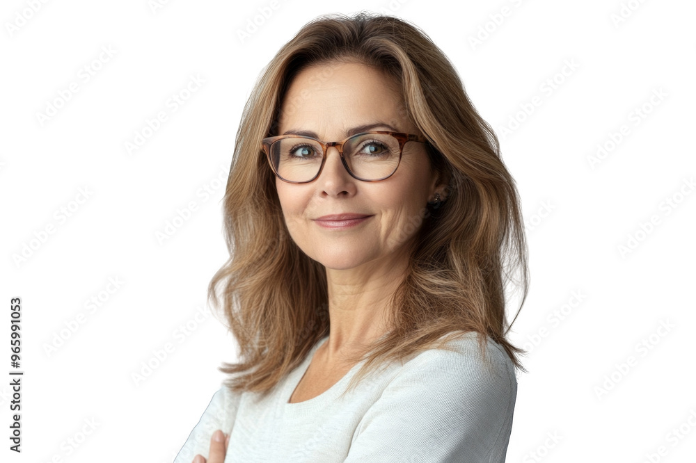 Confident businesswoman smiling looking at camera, portrait on transparent background Confident businesswoman smiling looking at camera, portrait on transparent background