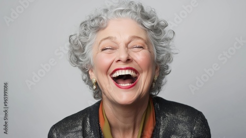 A woman with a big smile on her face. She is wearing a black jacket and a green scarf