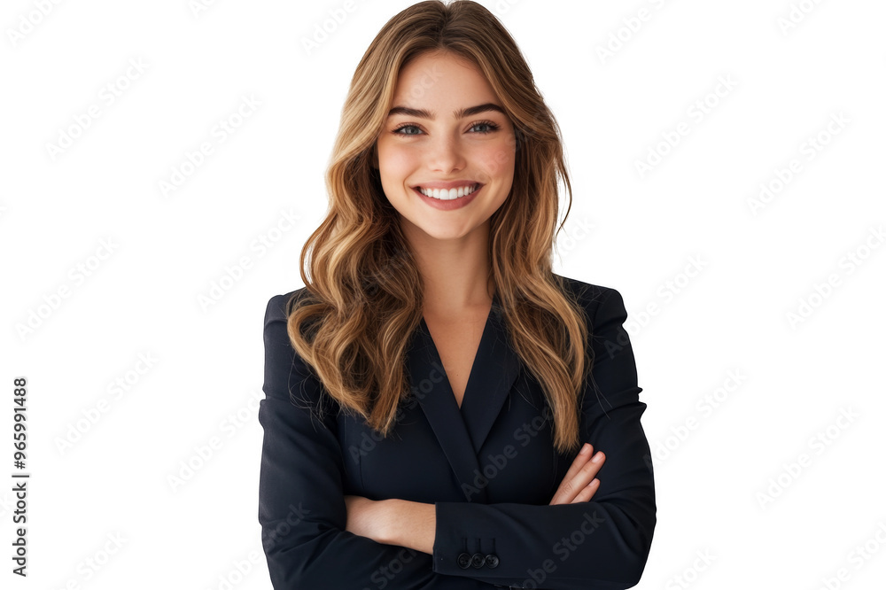 Young businesswoman standing with arms crossed on chest and smiling looking at camera on transparent background Young businesswoman standing with arms crossed on chest and smiling looking at camera on transparent background