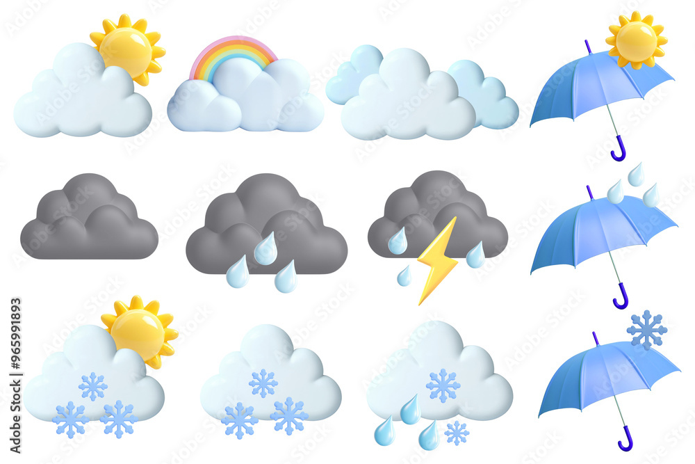 PNG 3D weather element set, transparent background PNG 3D weather element set, transparent background