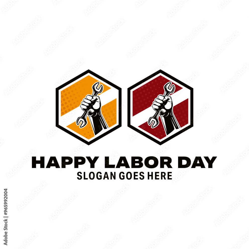 Labor hand holding a spanner labor tool logo design Labor hand holding a spanner labor tool logo design