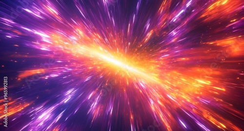 Bright cosmic explosion radiating colorful light in a vibrant display of energy and motion