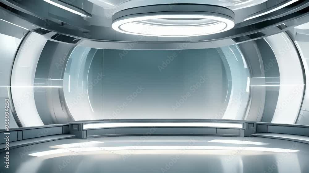 Futuristic Interior with White Lighting and Curved Glass Walls Futuristic Interior with White Lighting and Curved Glass Walls