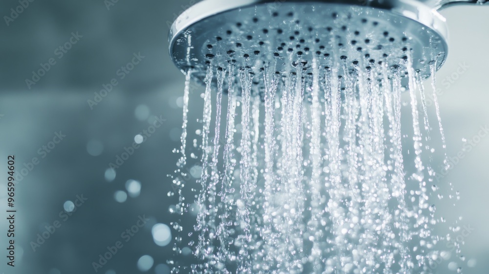Round showerhead with flowing water in bathroom Round showerhead with flowing water in bathroom