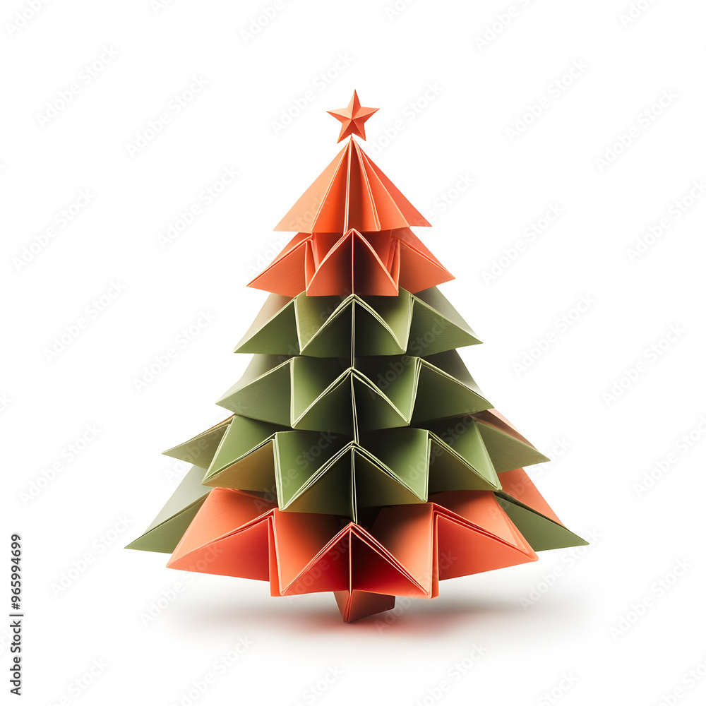 Origami paper Christmas tree isolated on white background Origami paper Christmas tree isolated on white background
