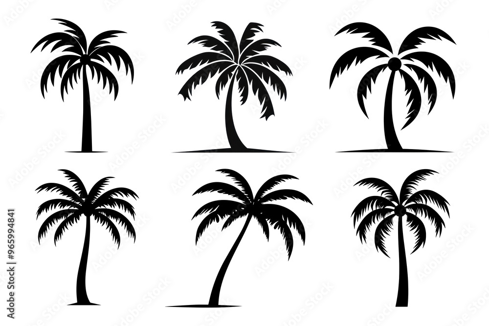 PNG palm tree silhouette element set, transparent background PNG palm tree silhouette element set, transparent background