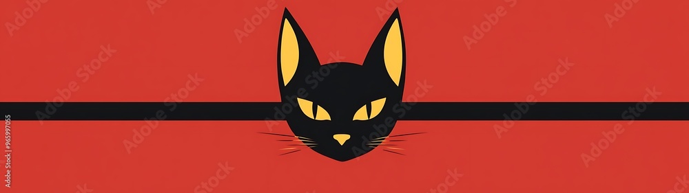 Elegant Minimalistic Cat Logo Design in Black and Gold on Red Background Elegant Minimalistic Cat Logo Design in Black and Gold on Red Background