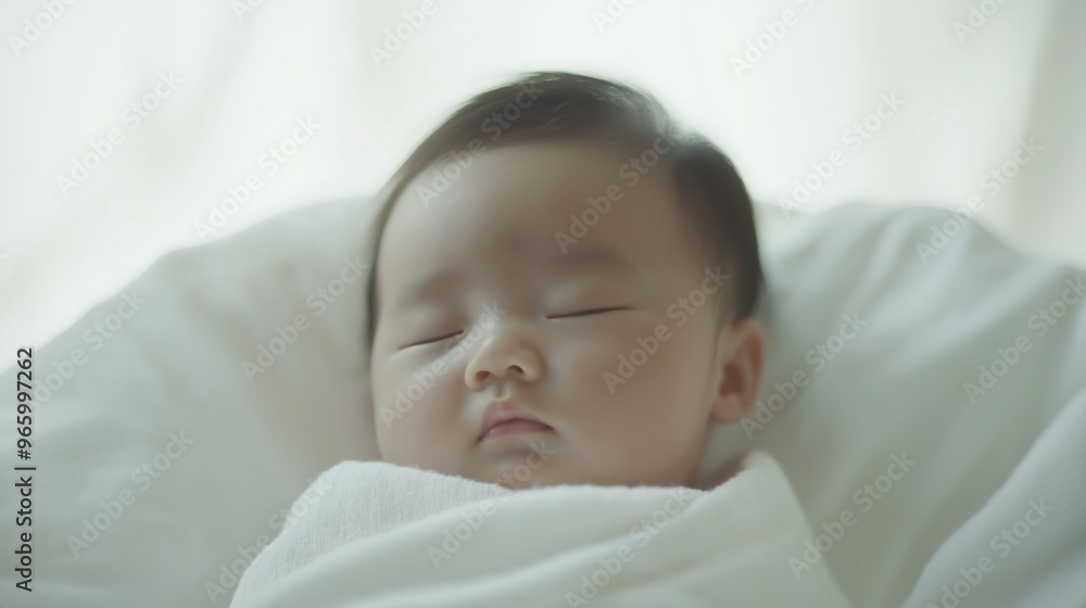 Peaceful Newborn Baby Sleeping, East Asian Infant, Serenity and Comfort, Perfect for Print and Poster Design Peaceful Newborn Baby Sleeping, East Asian Infant, Serenity and Comfort, Perfect for Print and Poster Design