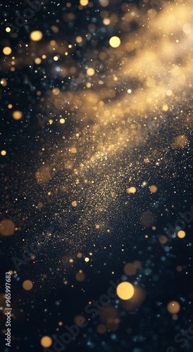 Golden particles dancing in the air against a dark background creating a magi...