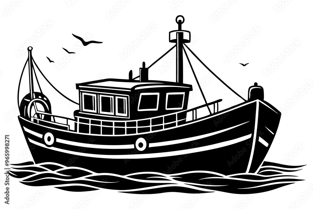 Fishing boat vector art silhouette illustration Fishing boat vector art silhouette illustration