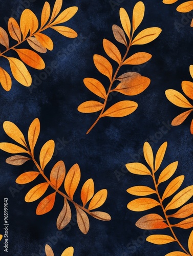 Colorful fall leaves pattern on a dark background showcasing autumn's vibrant...