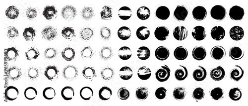 Ink circle collection. Set of black paintbrush circle design elements. Grunge circle collection