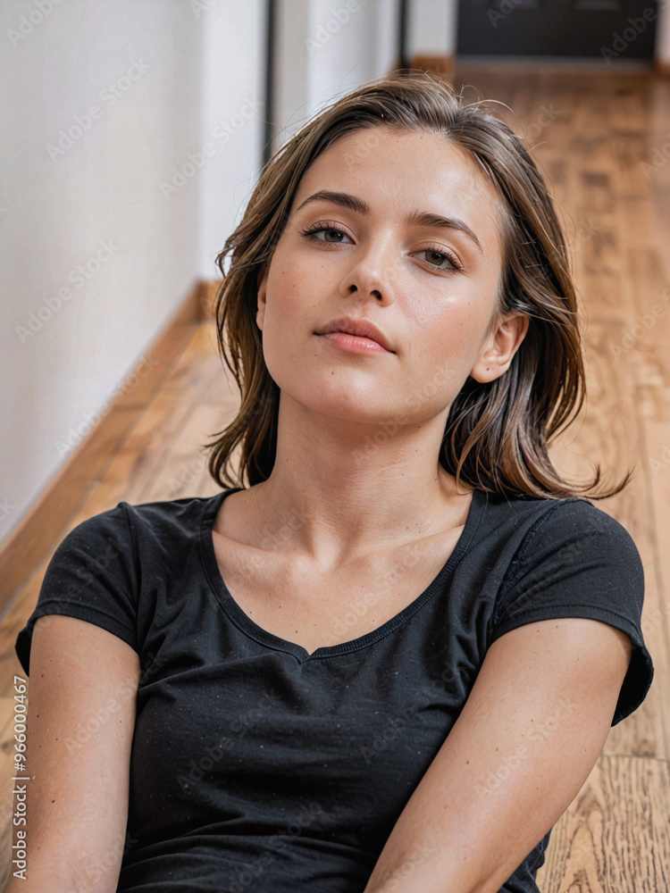 a woman wearing black tshirt a woman wearing black tshirt