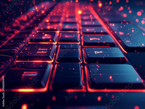 Close-up of a colorful gaming keyboard featuring illuminated keys in a dark room